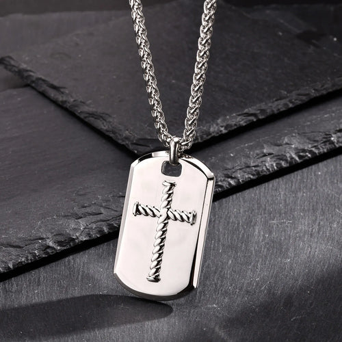 Cross DogTag Pendant Necklace — Stainless Steel