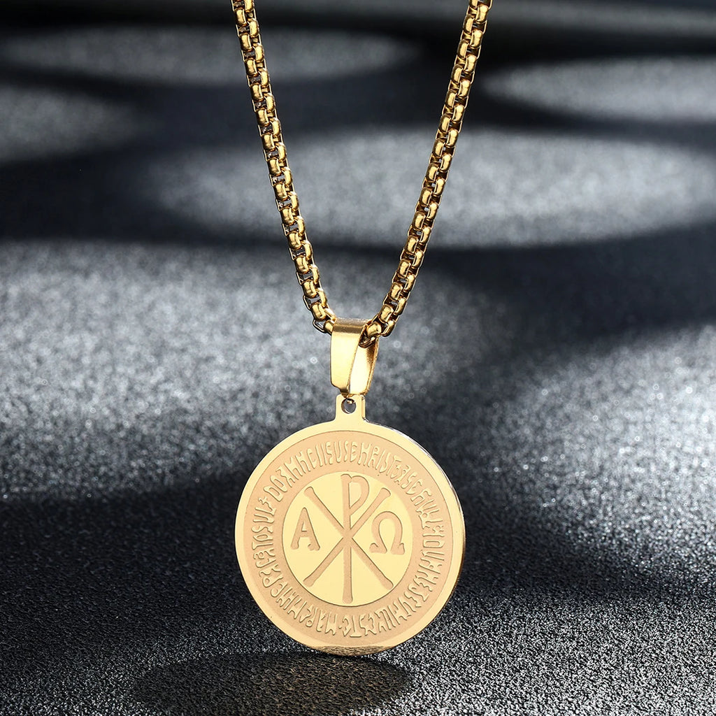 CHENGXUN Hindu Ganesha Coin Pendant Necklace for Men Womens Lord Ganesha Medallion Charm Neck Chain Spirit Totem Jewelry