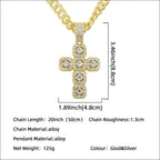 Iced Out Square Cross 13mm Cuban Chain Necklace — Zinc Alloy