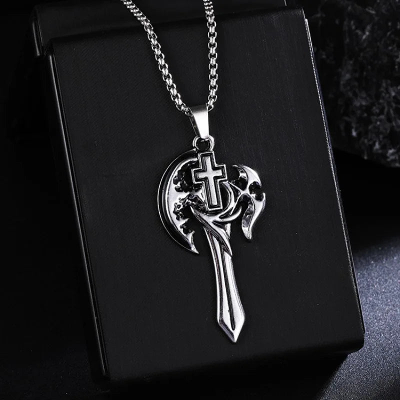 Vintage Viking Axe New In Necklace Crow Wolf Viking Pendant Necklace Medieval Mythology Jewelry For Men Gifts