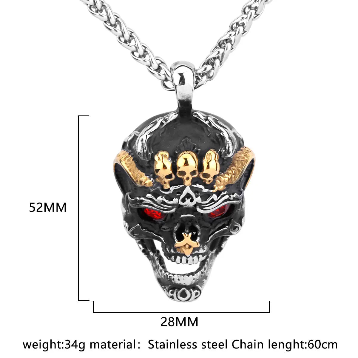 Viking Ghost Skull Pendant Necklace — Stainless