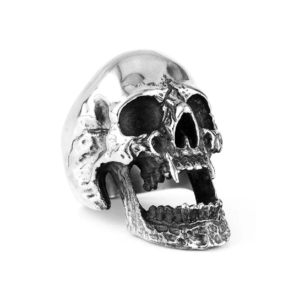 High Polish Gothic Vampire Skull Rings For Men Heavy Skull Stainless Steel Biker Ring Punk Motorcyclist Jewelry Gift