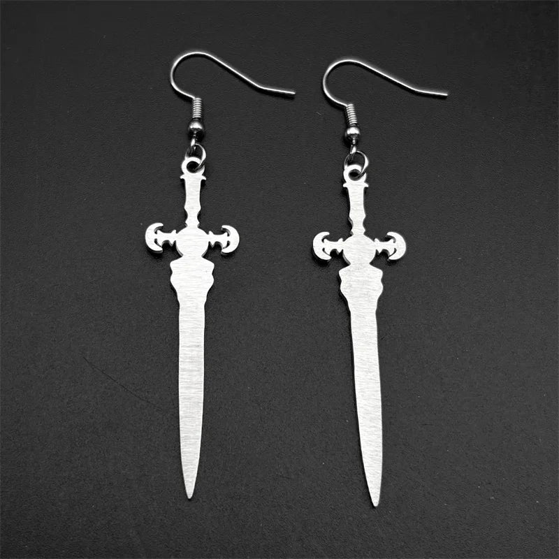 Cross Viking Steel Earrings Vintage Lunar Phase