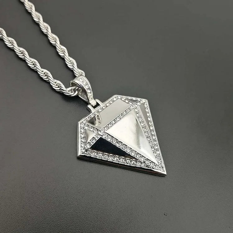 Geometric Faceted Rhinestone Pendant Necklace — Stainless Steel