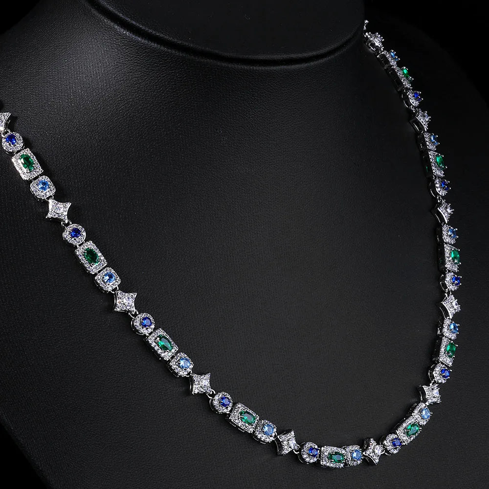 Gold Tennis Chain Necklace 6MM Colorful Rectangle