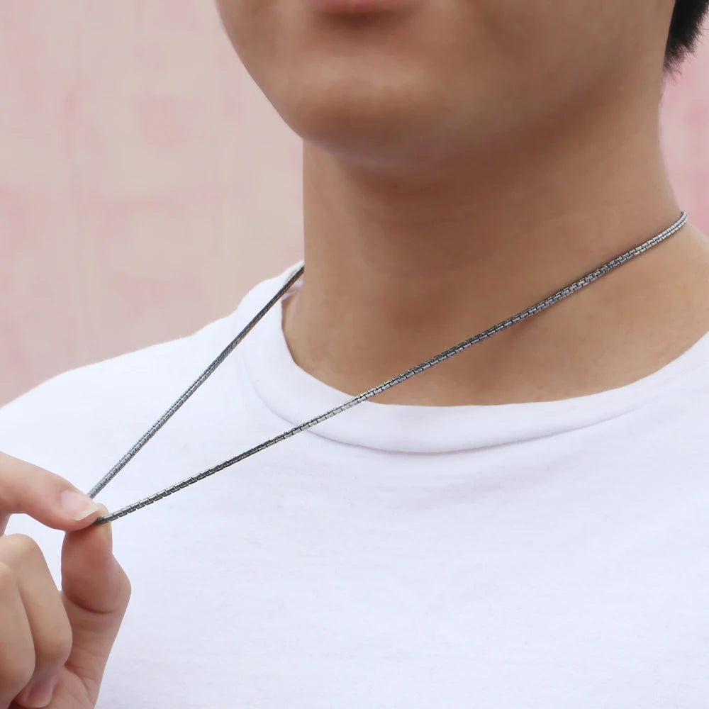Fashion 2mm Box Chain Necklace For Men Women Punk Silver Long Necklace Male Hip Hop Jewelry Gift