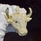 Bull Head Men Pendant Necklace CZ Hip Hop Rapper Shining Street Fashion Necklace Unique jewelry Holiday Gifts, Birthday