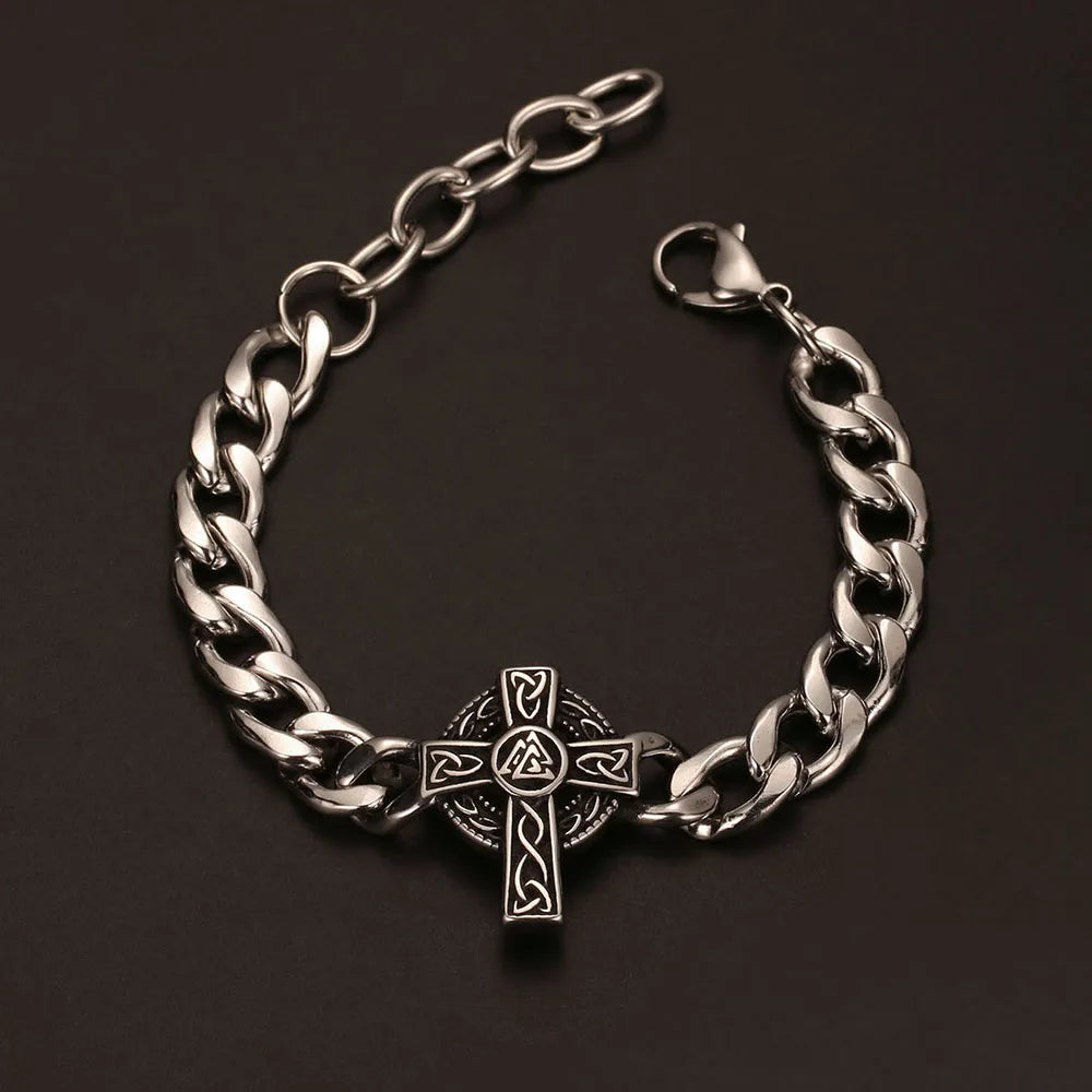 Medieval Norse Viking Rune Wolf Bracelet Man Stainless Steel Valknut Witch Knot Compass Bracelet for Men Scandinavian