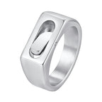 Classic Spinner Fidget Ring for Men, Stainless Steel Silver Color Polished Signet Ring, Fashion Cool Finger Jewelry Accessories
