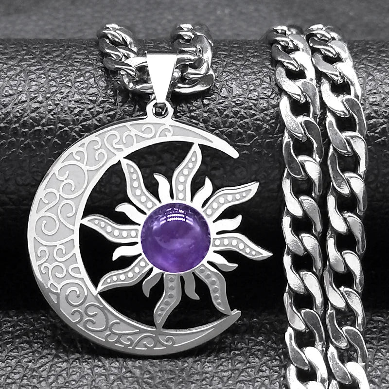 Tiger Steel Pendant Wicca Sun Moon Eye Natural