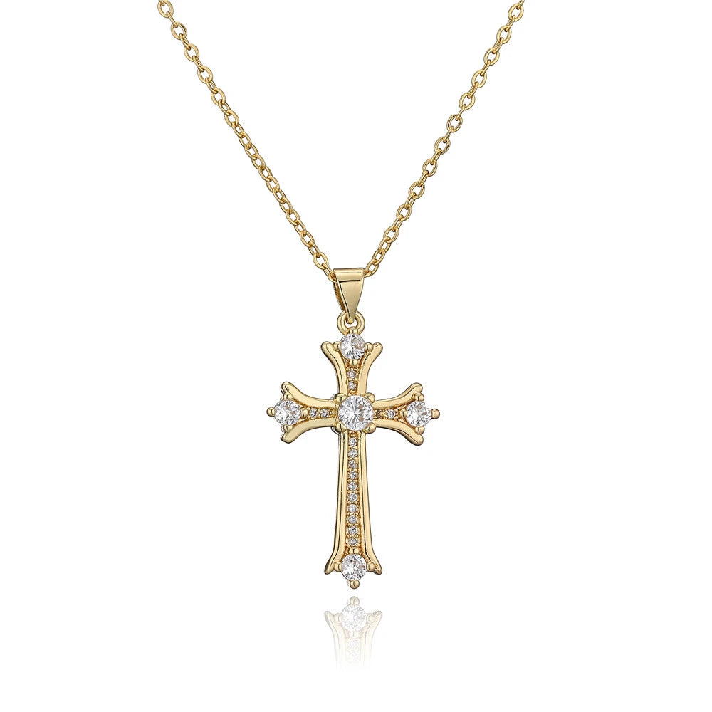 Cross Pendant Necklace — Gold-Tone