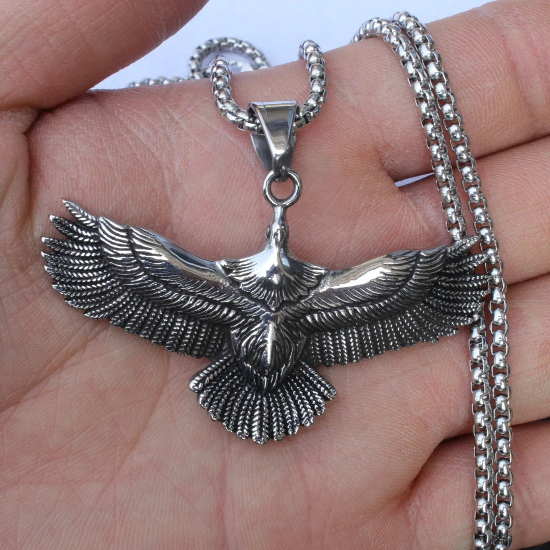 Silver Eagle Pendant Necklace Stainless Steel