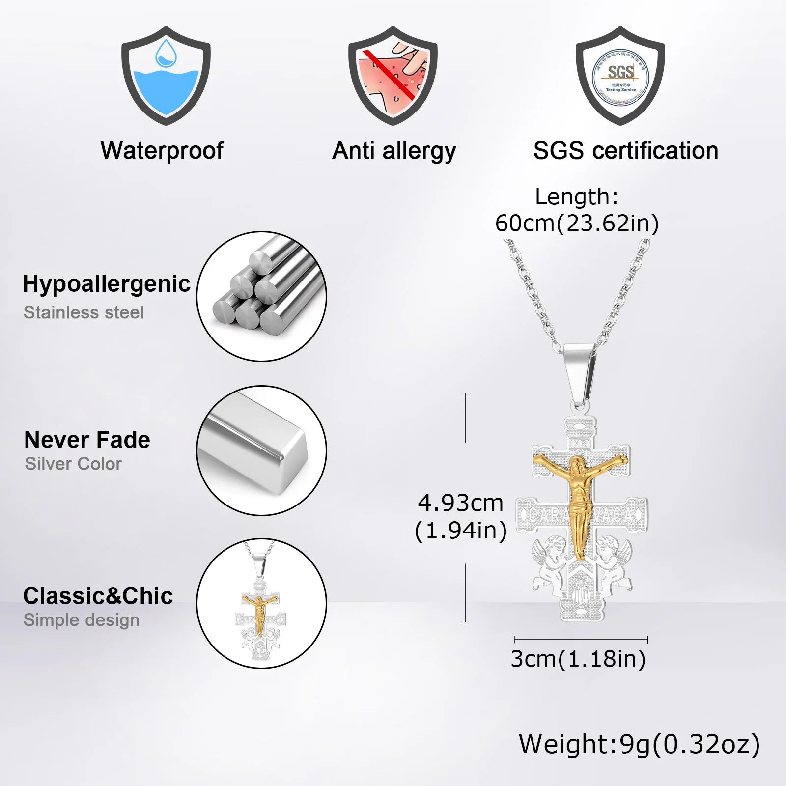 Orthodox Cross Pendant Necklace — Stainless Steel