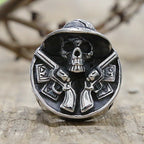 Cowboy Double Gun Skull Ring — Stainless Steel