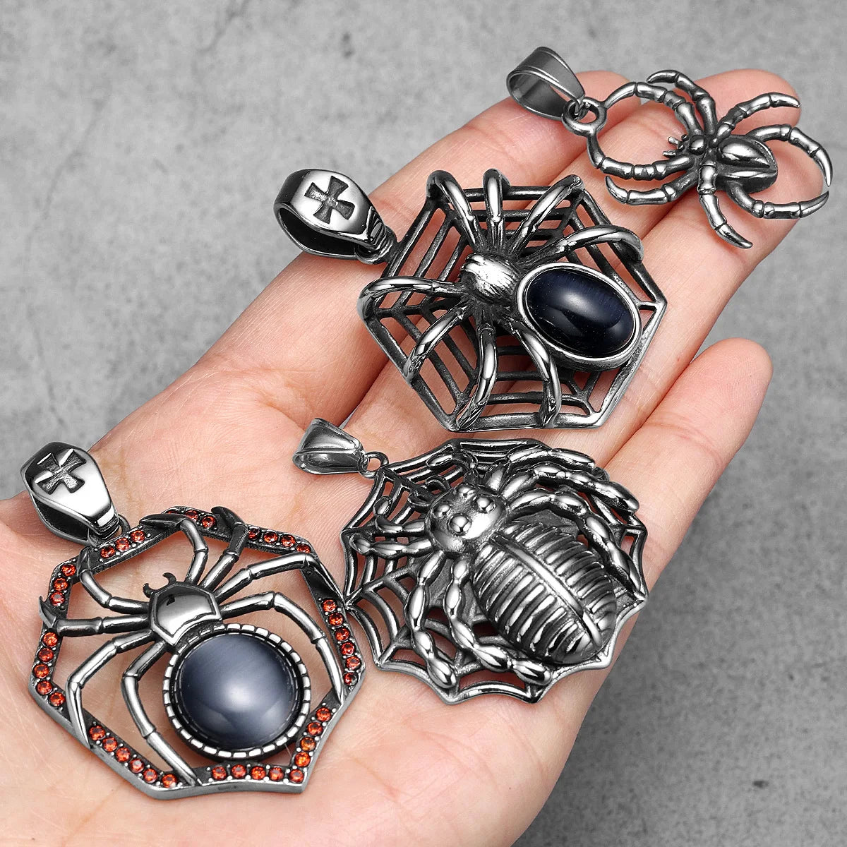 Spider Silk Gemstone Men Necklaces With Pendant Stainless Steel Jewelry For Male Women Punk Hip Hop Accessories Gifts