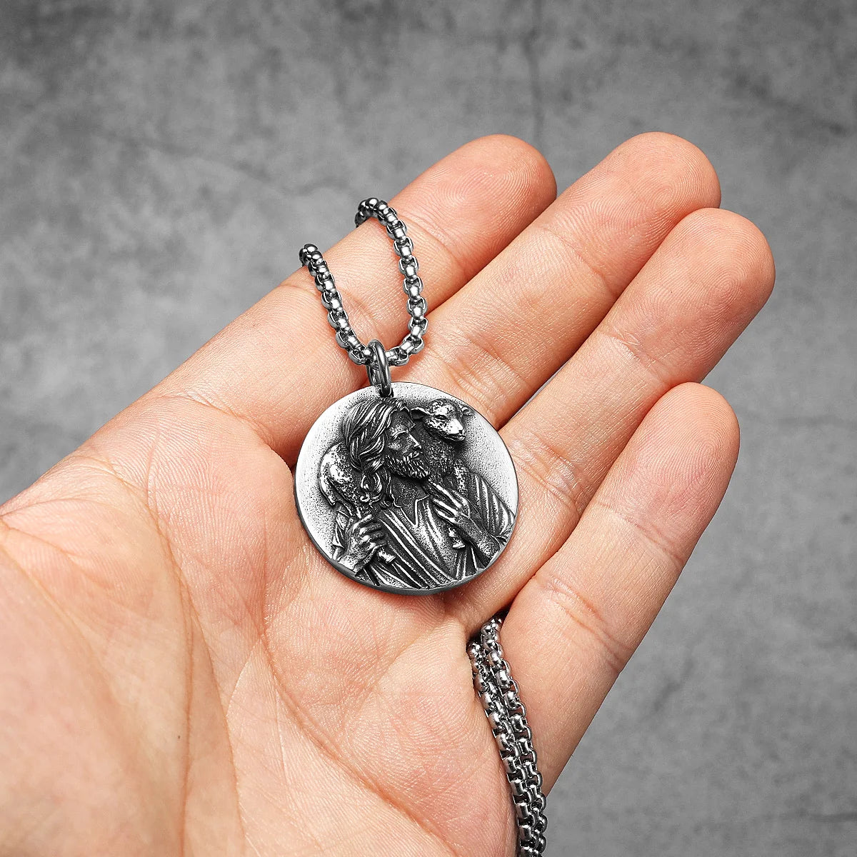 Jesus Shepherd Pendant — Stainless Steel