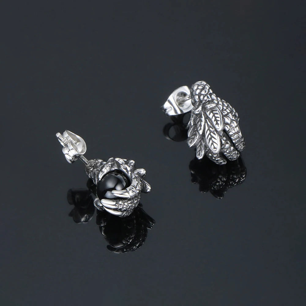 Dragon Black Earrings Punk Claw Black/red Stone
