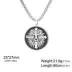 Cazador Vintage Man of Faith Lion Cross Pendant Necklace for Women Men Stainless Steel Box Chain Christian Faith Jewelry Gifts