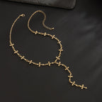 Silver Color Y Shaped Cross Tassel Necklace for Men Women Fashion Hip Hop Punk Style Long Clavicle Chain Party Jewelry Gifts