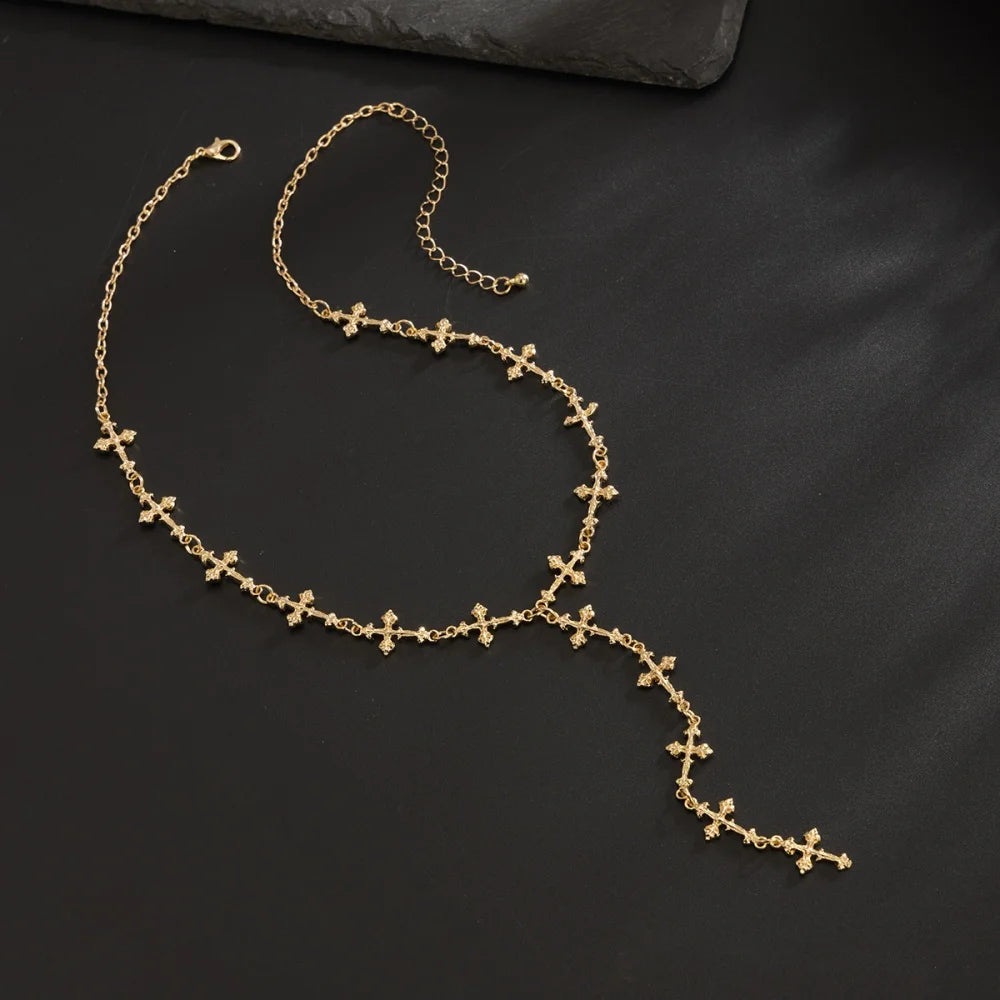 Silver Color Y Shaped Cross Tassel Necklace for Men Women Fashion Hip Hop Punk Style Long Clavicle Chain Party Jewelry Gifts