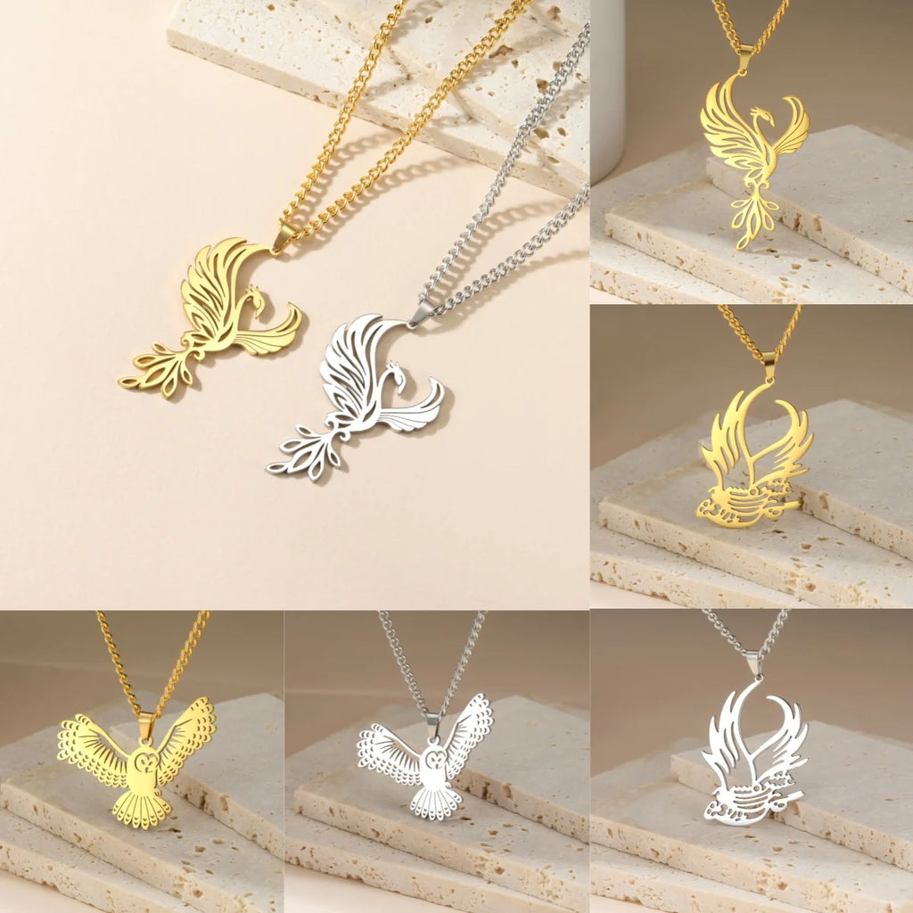 Winged Bird Totem Pendant Necklace — Stainless Steel