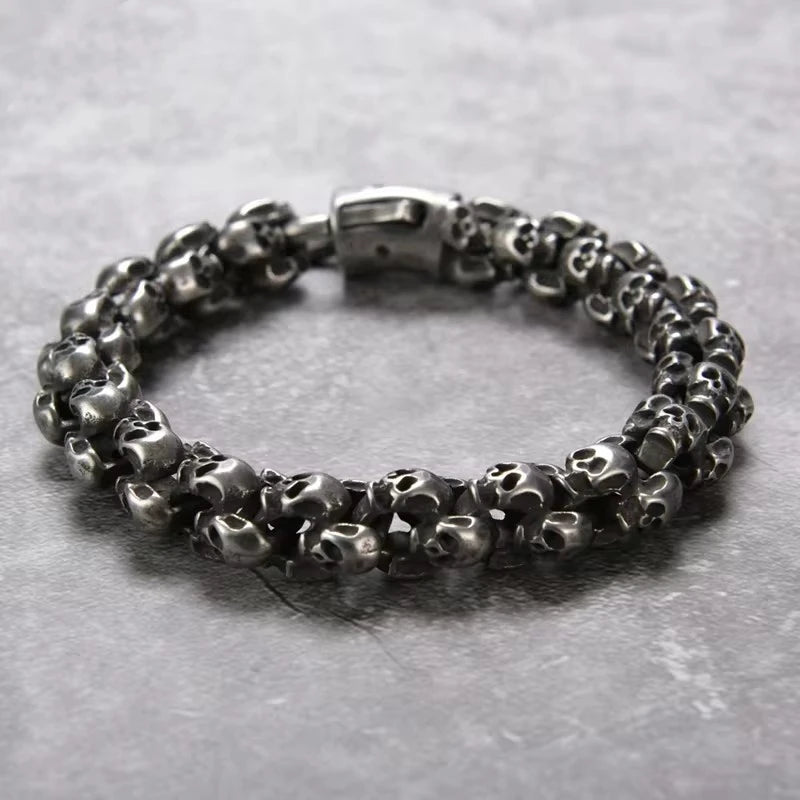 Punk Skull Bracelets Men Stainless Steel Shiny Matte Skull Charm Link Chain Brecelets Male Gothic Jewelry 2021