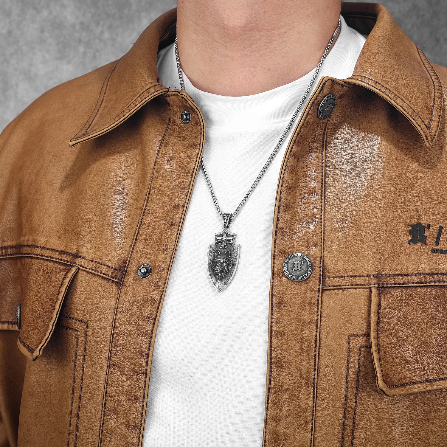 Wolf Eagle Shield Patron Saint Men Necklaces Stainless Steel Pendant Chain Women Punk Fashion Jewelry Accessories Gift Wholesale