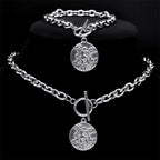 Saint Michael Angel Necklace Bracelet Set — Gold