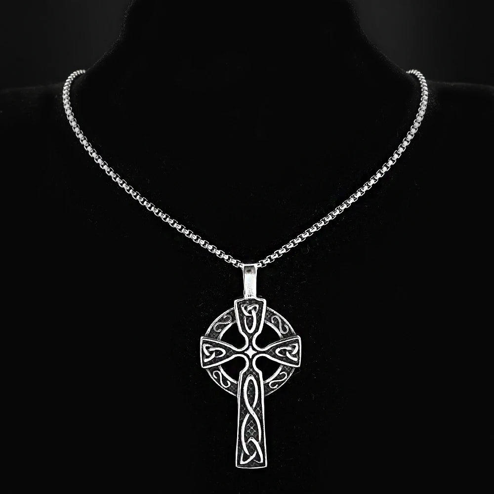 Celtic Knot Cross Pendant Necklace Chain — Stainless Steel