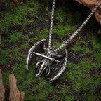 Retro Mythical Sword Archangel Michael Wings Pendant Necklace Men's Fashion Cool Amulet Jewelry Accessories