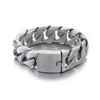 Fongten Cuban Chain Bracelet For Men Shiny Matte Stainless Steel Heavy Male Bracelets Bangle Silver Color Curb Jewelry