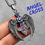 Angel Wing Cross Pendant — Stainless Steel