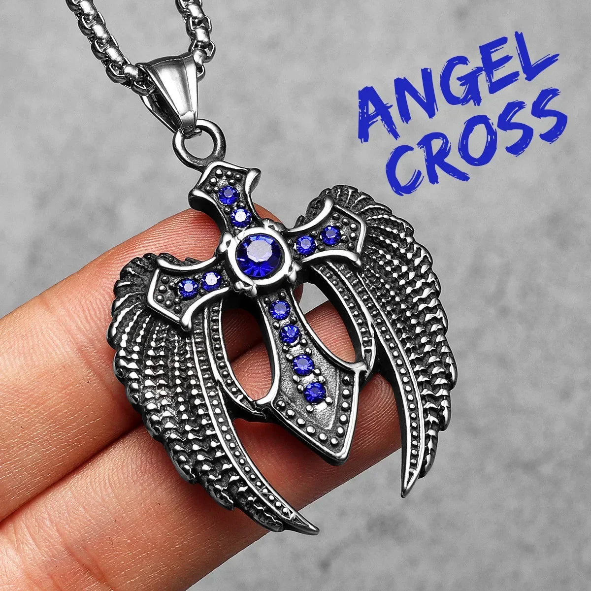 Angel Wing Cross Pendant — Stainless Steel