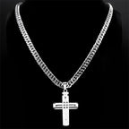 Cross Layered Silver Pendant Necklace — Stainless Steel