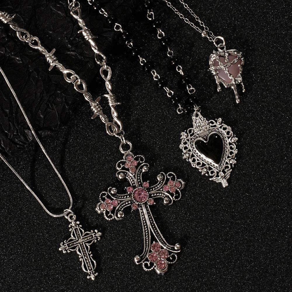 Y2K Spike Cross Pendant Necklace
