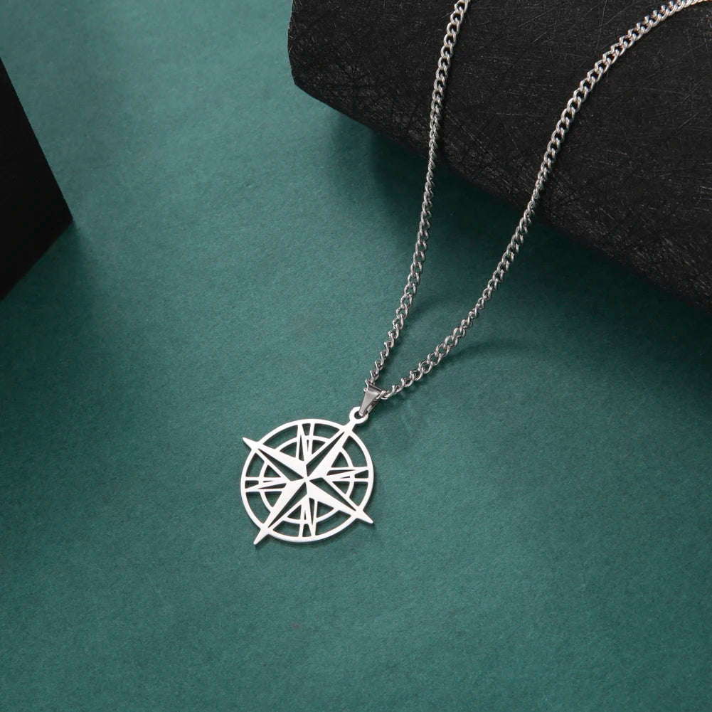 Compass Pendant Necklace — Multiple Metal Finishes