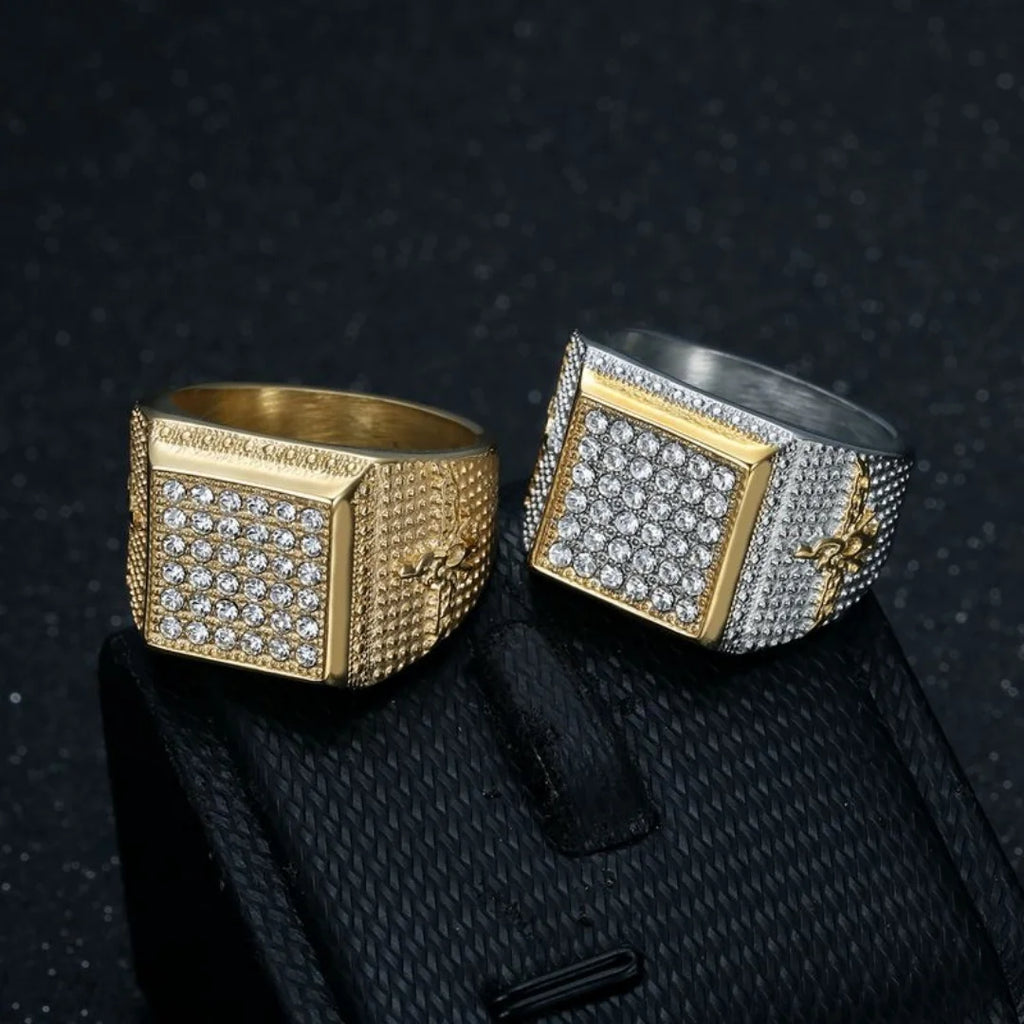 Iced Out Large Square CZ Ring — Stainless Steel