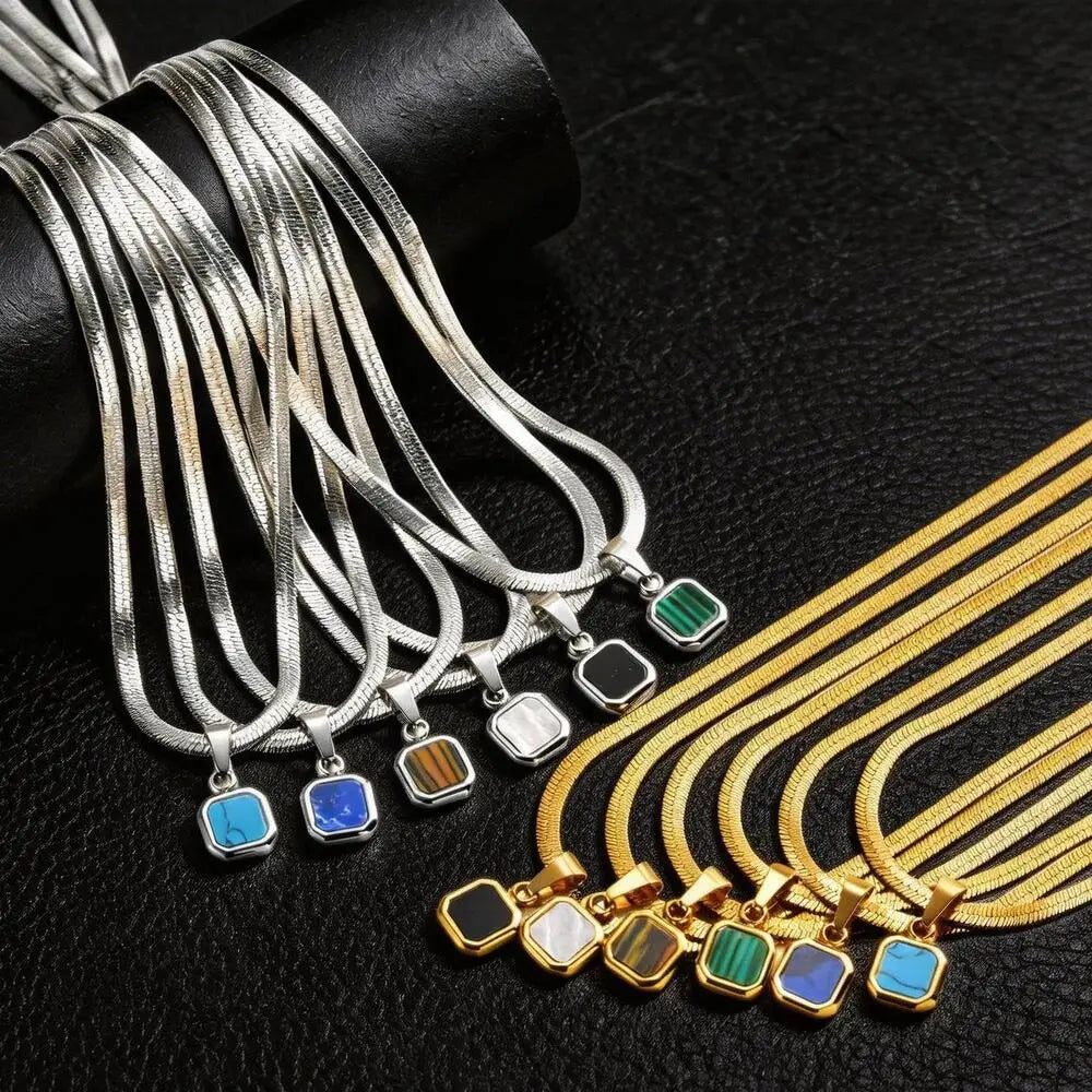 Stone Cuban Chain Pendant Necklace — SS