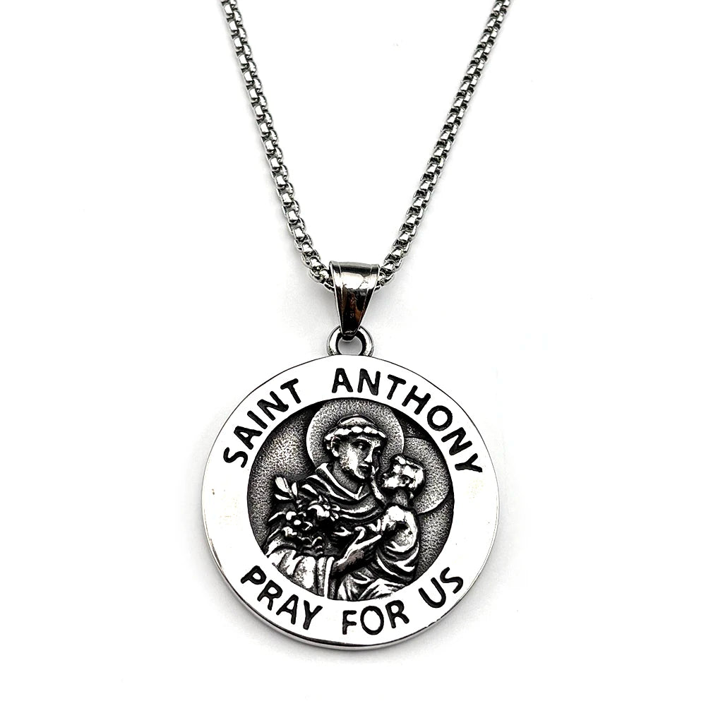 SANIT ANTHONY PRAY FOR US Chain For Women Men Stainless Steel Silver Color Patron Saint Of Lost Things Religious