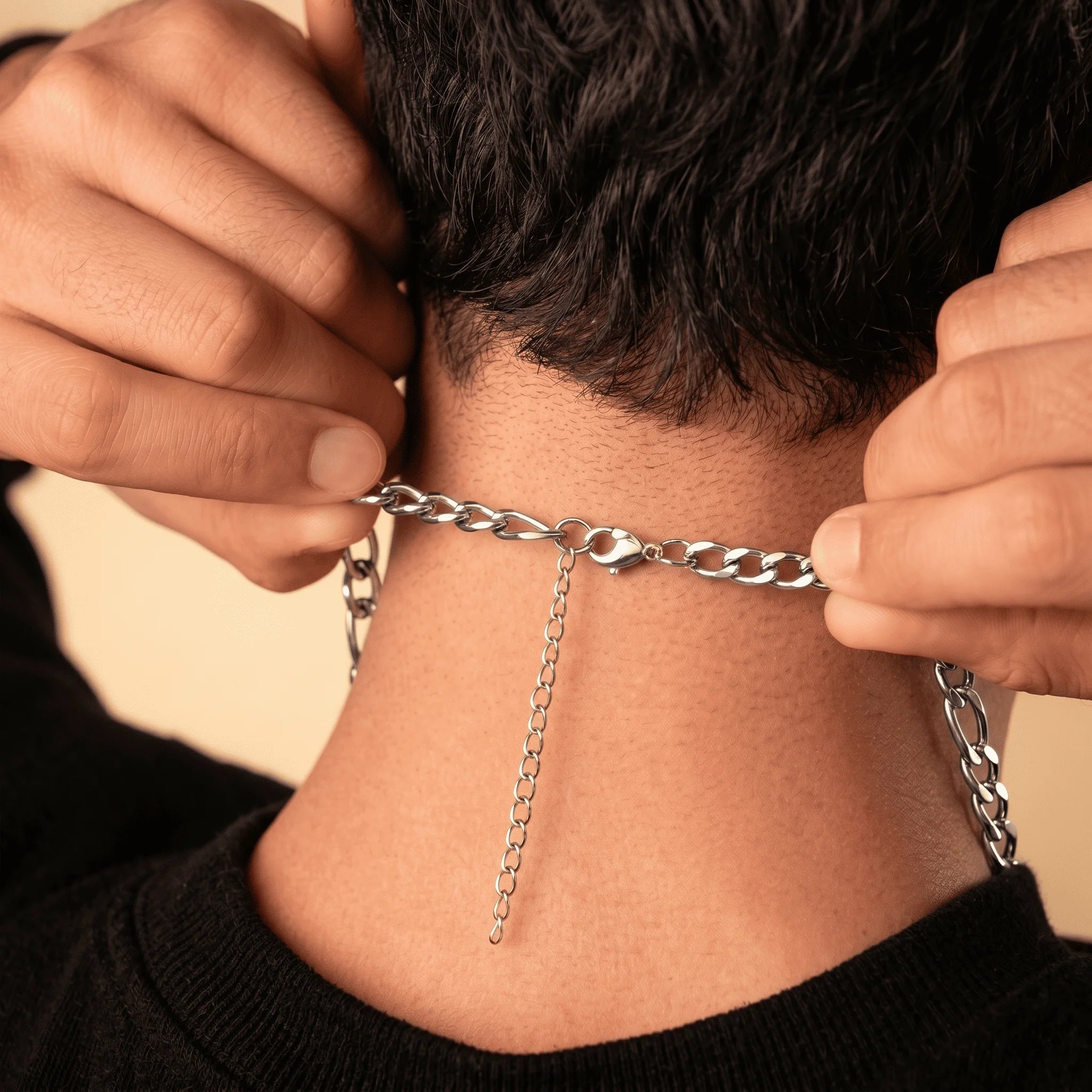 Necklace for man Stainless Steel Figaro Chain 58cm, Non-Tarnish NK 3:1 Link Necklace, Waterproof Minimalist Hip Hop Jewelry