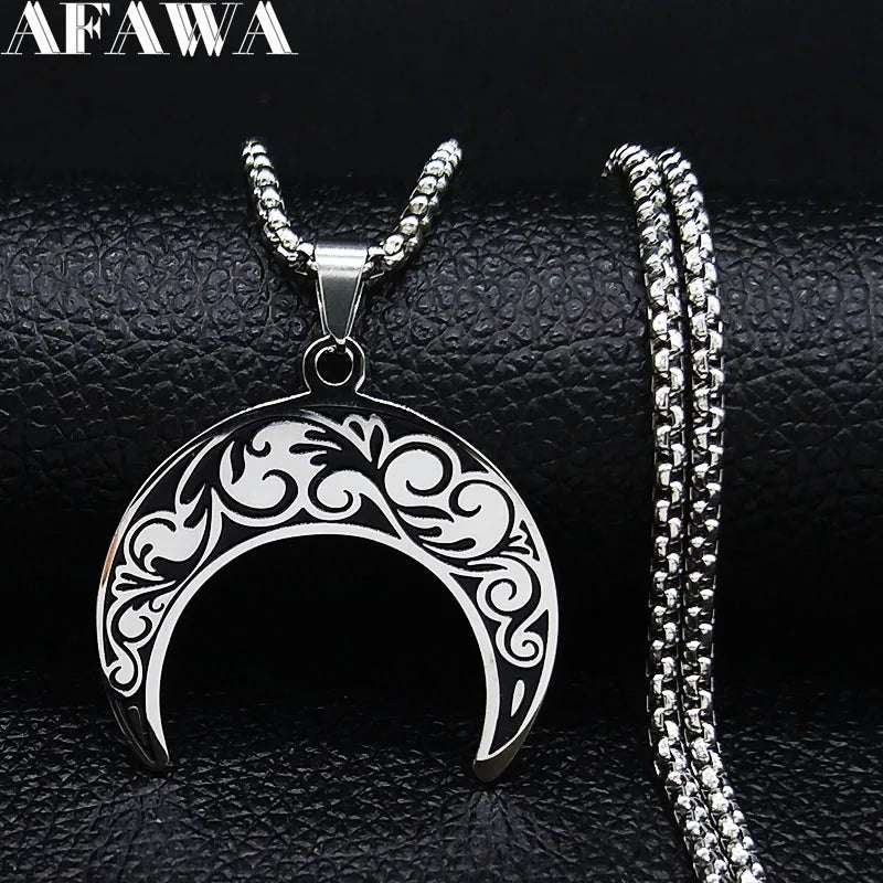 2024 Fashion Flower of Life Moon Stainless Steel Necklace for Women Silver Color Necklaces Pendants Jewelry colgantes