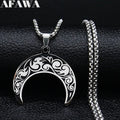 2024 Fashion Flower of Life Moon Stainless Steel Necklace for Women Silver Color Necklaces Pendants Jewelry colgantes