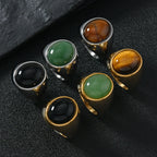 Tiger Black Ring 316L Oval Natural Stone