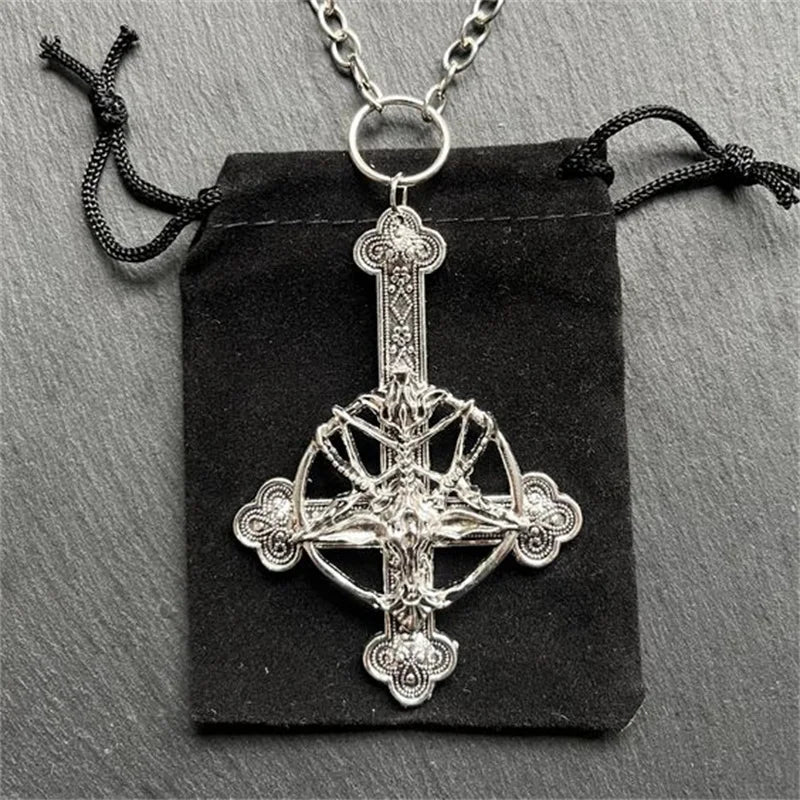 Baphomet Inverted Cross Necklace — Zinc Alloy