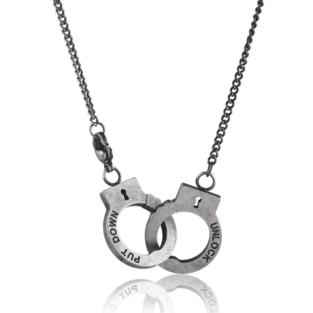 Vintage Handcuffs Pendant Necklace Chain — Stainless Steel