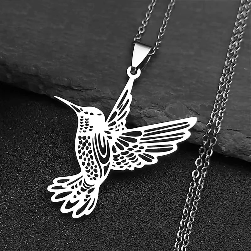 Hummingbird Pendant Necklace — Stainless Steel