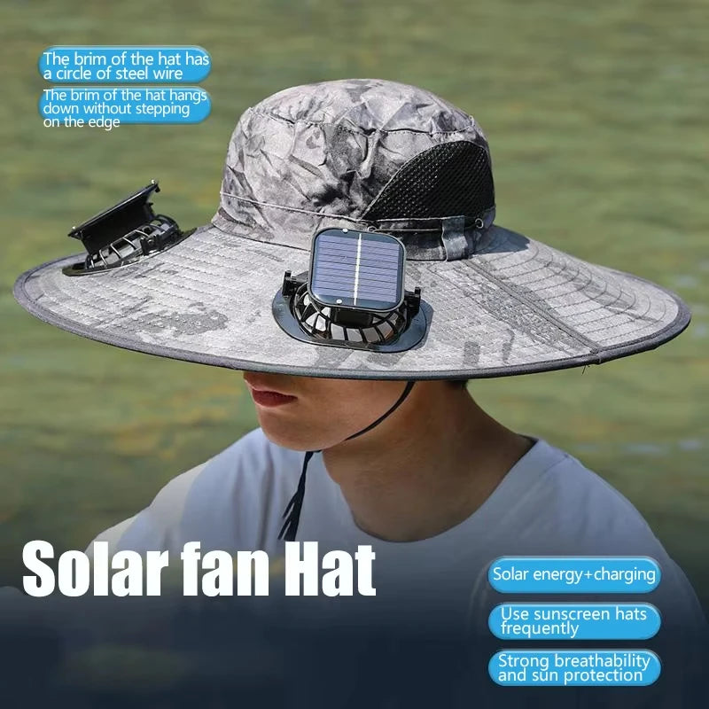 Wide Brim Solar Dual Fan Hat Outdoor Camping Fishing Hat Anti-UV Fan Hat for Men Mountain Climbing Sun Protection
