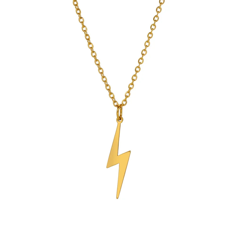 Skyrim Lightning Pendant Necklace Chain Geometric Stainless Steel Simple Necklace for Women Men Party Ornament Jewelry