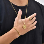 3pcs Classic Compass Necklace Set Gift for Men,Silver Gold Color Stainless Steel Bracelet Ring,Simple Jewelry Set