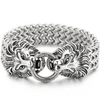 Massive Lion Skull Head Bracelet for Man Stainless Steel 18MM Wide Square Franco Chain Men's Bracelets Animal Wrist